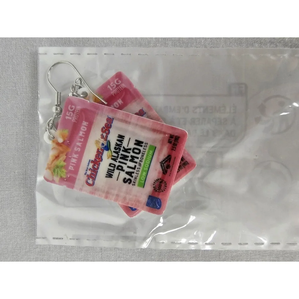 Nwt Salmon Packs Dangle Earring Novelty Mini Foodie Kitch Kidcore Jewelry